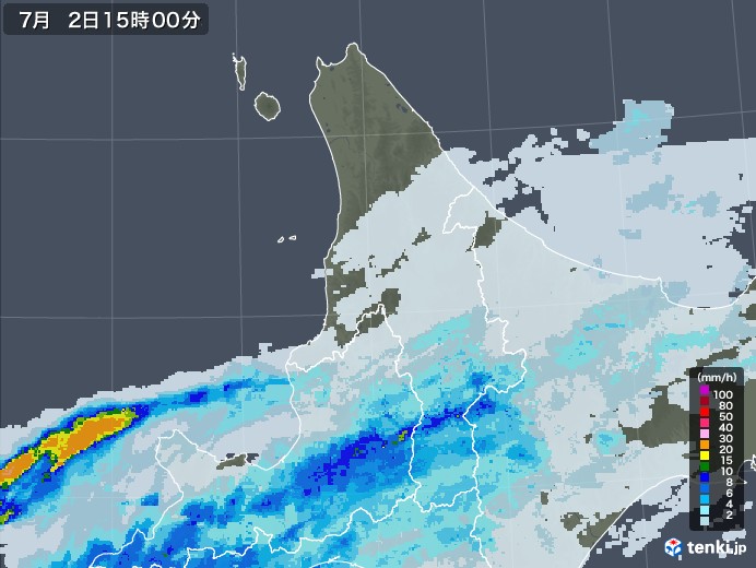 道北の雨雲レーダー(2020年07月02日)