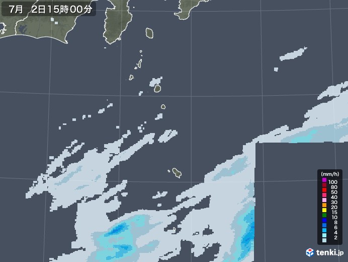 伊豆諸島(東京都)の雨雲レーダー(2020年07月02日)