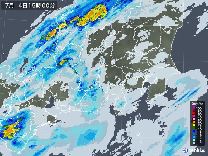 関東・甲信地方の雨雲レーダー(2020年07月04日)