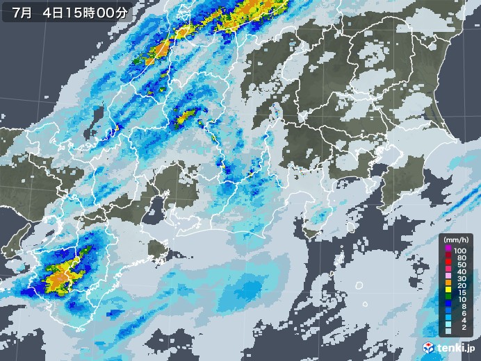 東海地方の雨雲レーダー(2020年07月04日)