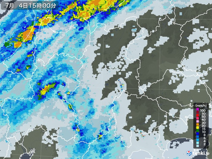 長野県の雨雲レーダー(2020年07月04日)