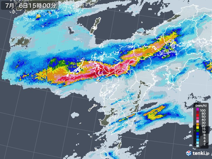 九州地方の雨雲レーダー(2020年07月06日)