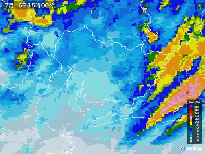 愛知県の雨雲レーダー(2020年07月06日)