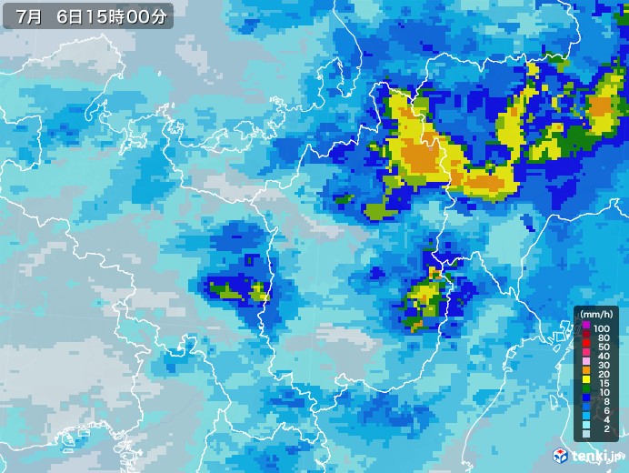 滋賀県の雨雲レーダー(2020年07月06日)