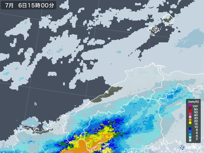 島根県の雨雲レーダー(2020年07月06日)