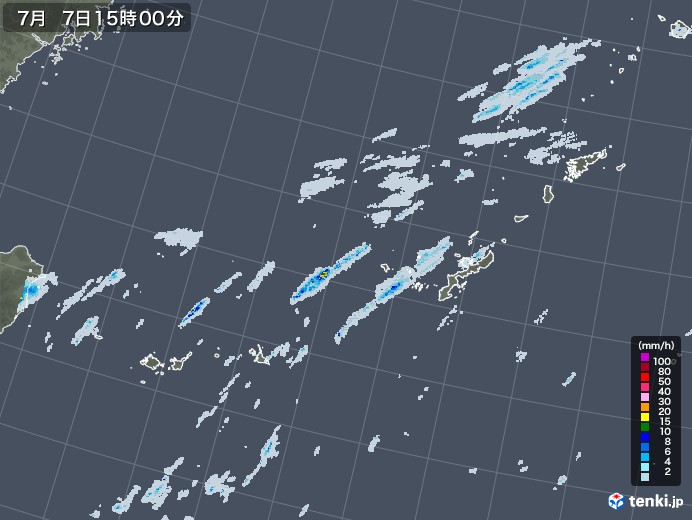 沖縄地方の雨雲レーダー(2020年07月07日)