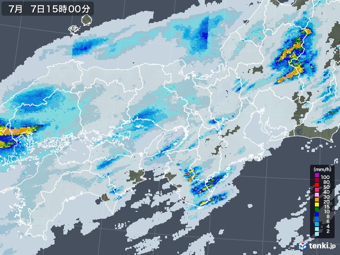 近畿地方の雨雲レーダー(2020年07月07日)