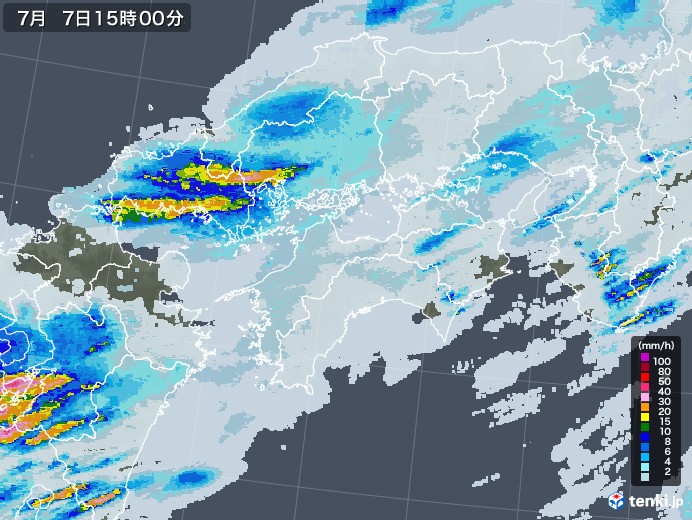 四国地方の雨雲レーダー(2020年07月07日)