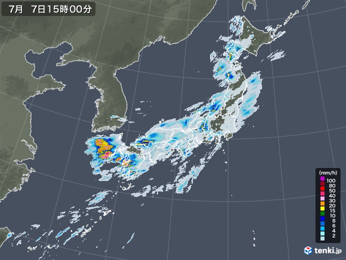雨雲レーダー(2020年07月07日)