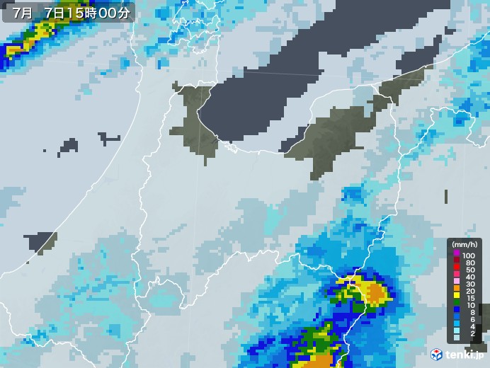 富山県の雨雲レーダー(2020年07月07日)