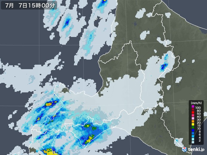 道央の雨雲レーダー(2020年07月07日)