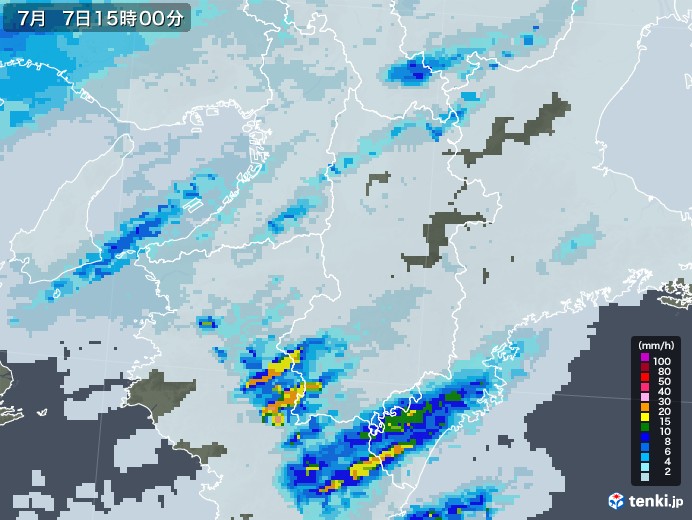 奈良県の雨雲レーダー(2020年07月07日)