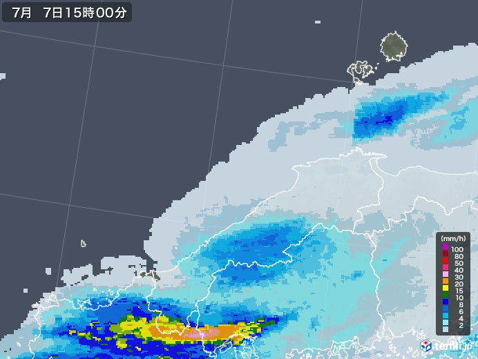 島根県の雨雲レーダー(2020年07月07日)