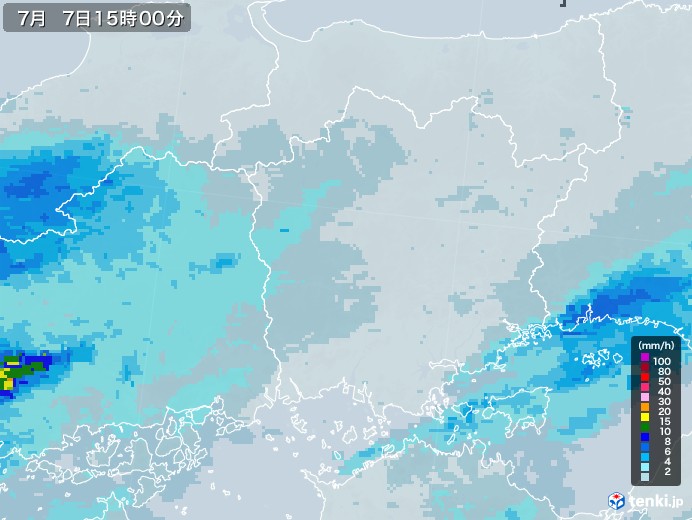 岡山県の雨雲レーダー(2020年07月07日)