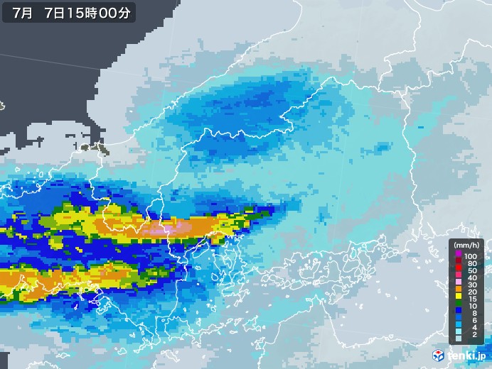 広島県の雨雲レーダー(2020年07月07日)
