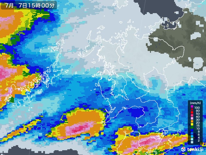 長崎県の雨雲レーダー(2020年07月07日)