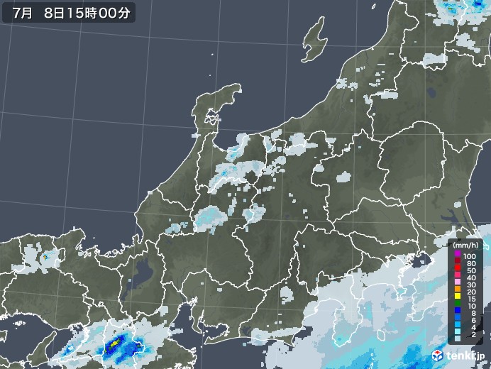 北陸地方の雨雲レーダー(2020年07月08日)
