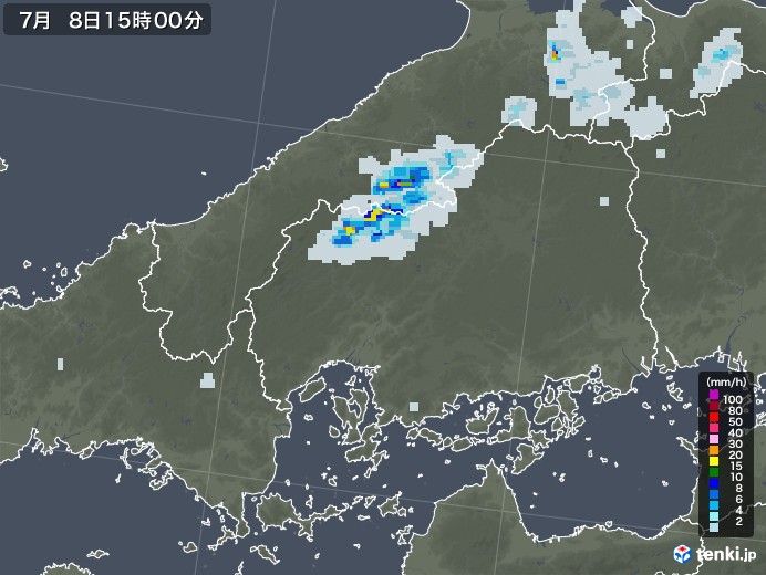 広島県の雨雲レーダー(2020年07月08日)