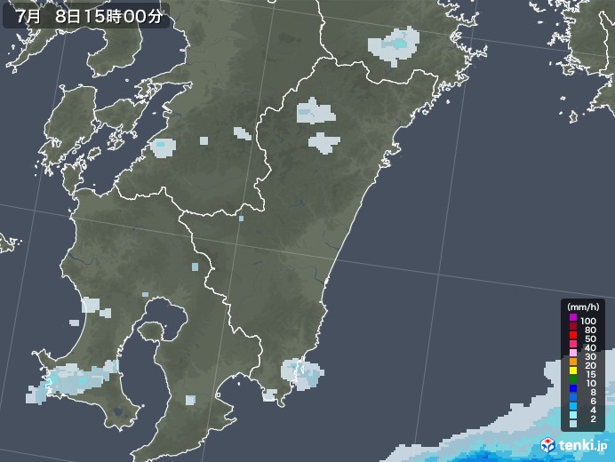 宮崎県の雨雲レーダー(2020年07月08日)