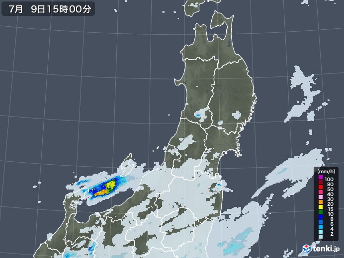 東北地方の雨雲レーダー(2020年07月09日)