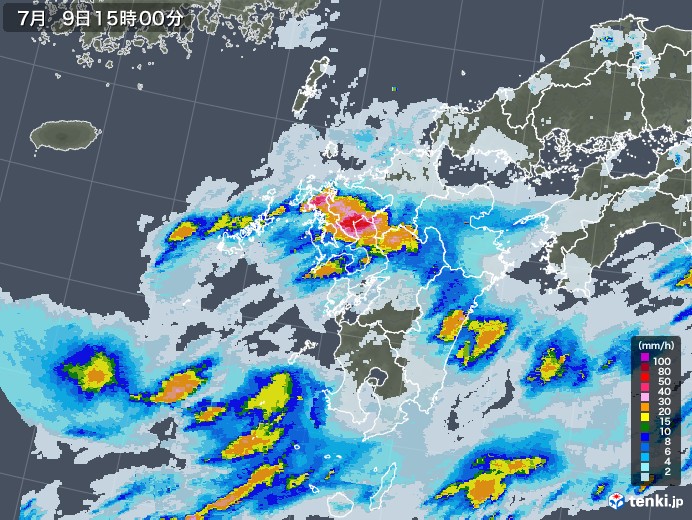九州地方の雨雲レーダー(2020年07月09日)