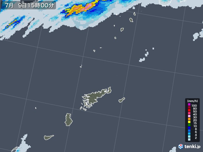 奄美諸島(鹿児島県)の雨雲レーダー(2020年07月09日)