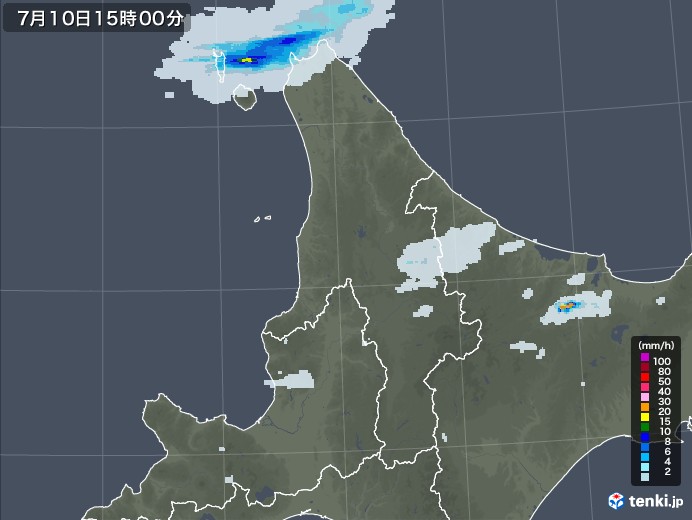 道北の雨雲レーダー(2020年07月10日)
