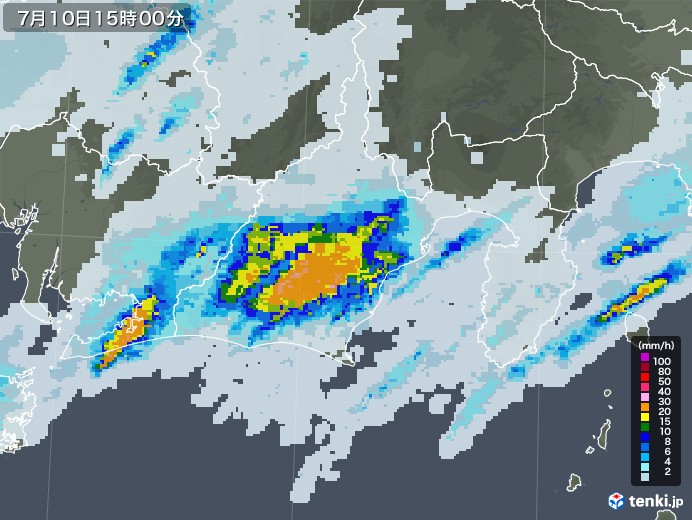 静岡県の雨雲レーダー(2020年07月10日)