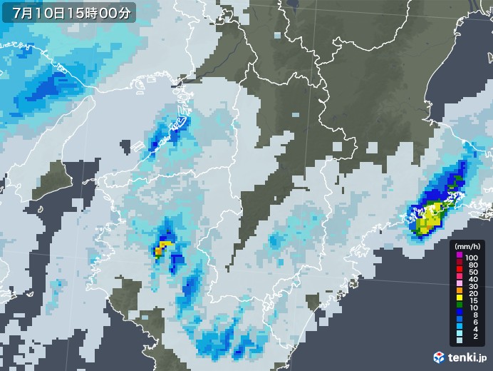 奈良県の雨雲レーダー(2020年07月10日)