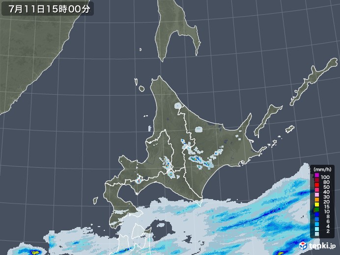 北海道地方の雨雲レーダー(2020年07月11日)