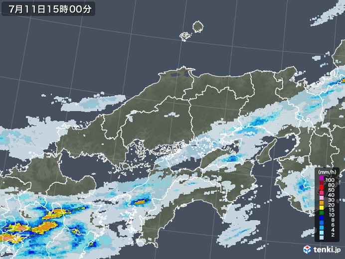 中国地方の雨雲レーダー(2020年07月11日)
