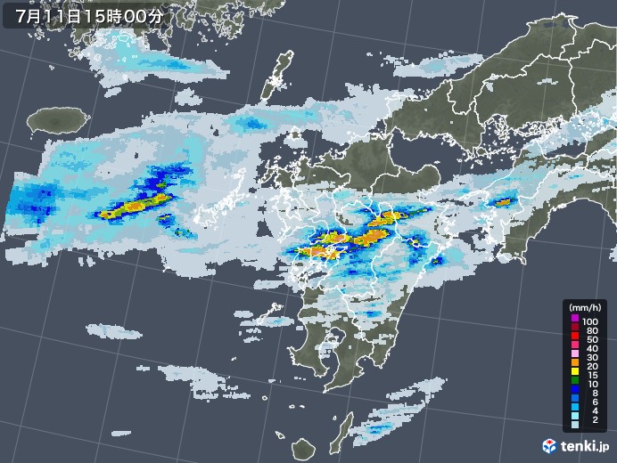 九州地方の雨雲レーダー(2020年07月11日)