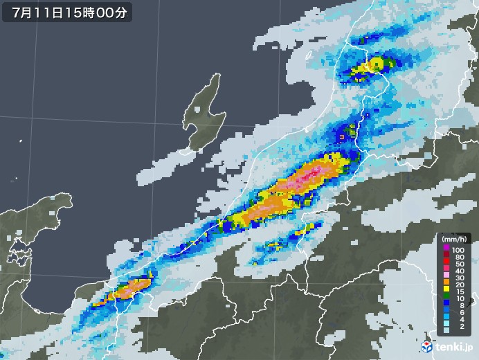新潟県の雨雲レーダー(2020年07月11日)