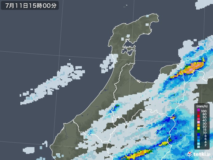 石川県の雨雲レーダー(2020年07月11日)