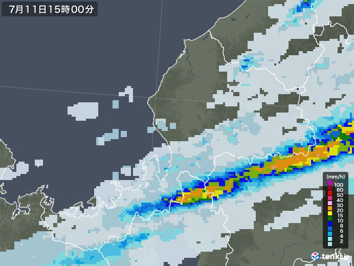 福井県の雨雲レーダー(2020年07月11日)