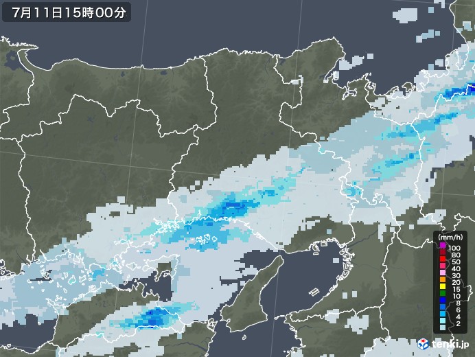 兵庫県の雨雲レーダー(2020年07月11日)