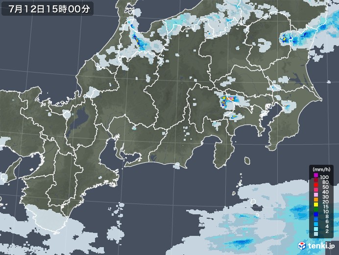 東海地方の雨雲レーダー(2020年07月12日)
