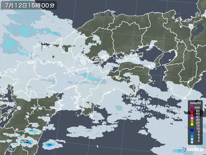 四国地方の雨雲レーダー(2020年07月12日)