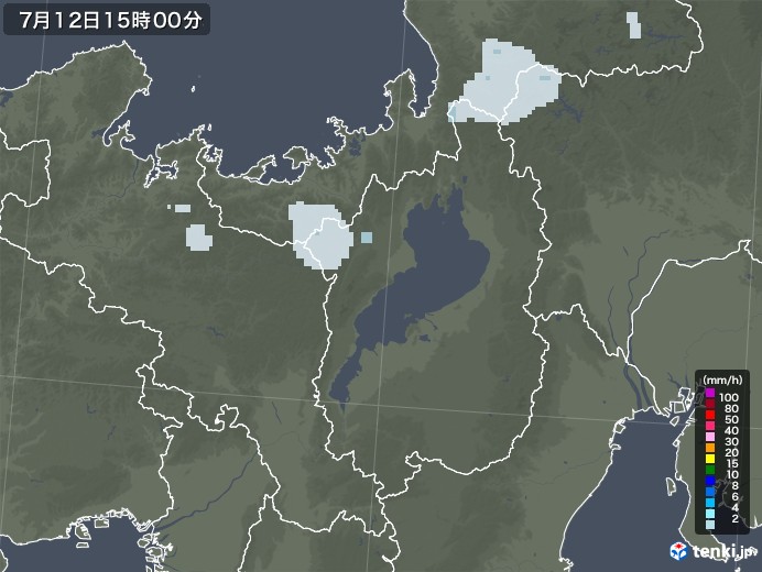 滋賀県の雨雲レーダー(2020年07月12日)