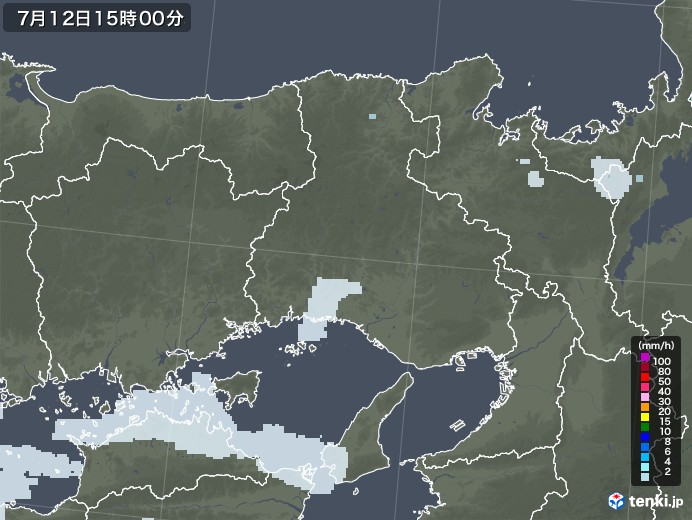 兵庫県の雨雲レーダー(2020年07月12日)