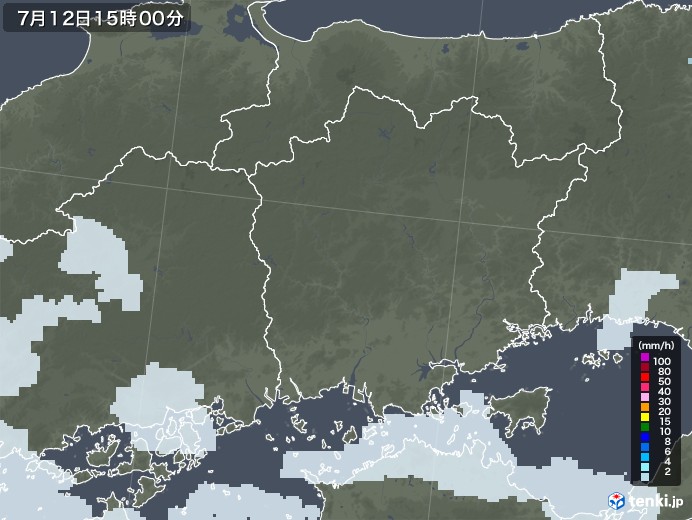 岡山県の雨雲レーダー(2020年07月12日)