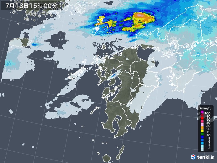 九州地方の雨雲レーダー(2020年07月13日)