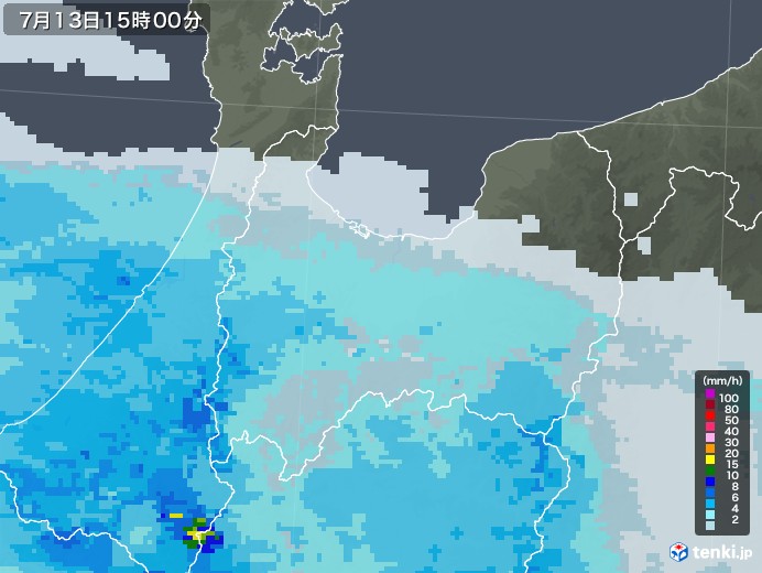 富山県の雨雲レーダー(2020年07月13日)
