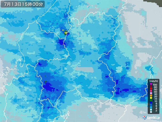 岐阜県の雨雲レーダー(2020年07月13日)