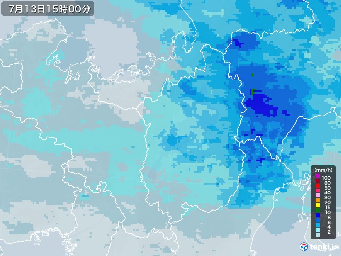 滋賀県の雨雲レーダー(2020年07月13日)