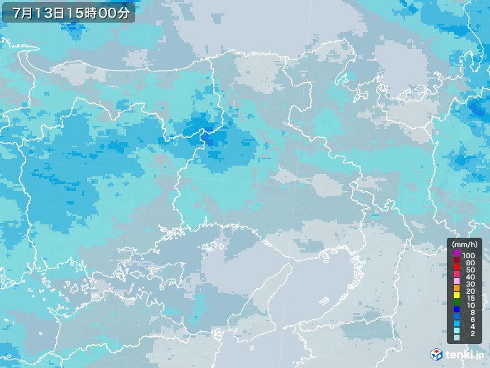 兵庫県の雨雲レーダー(2020年07月13日)