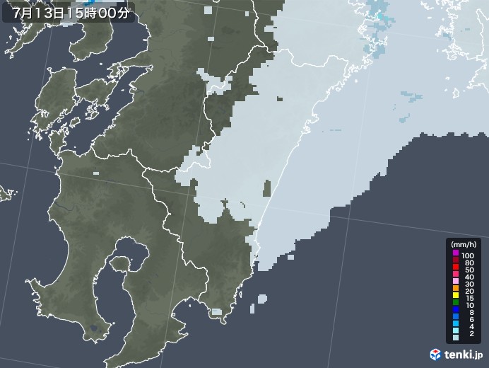 宮崎県の雨雲レーダー(2020年07月13日)