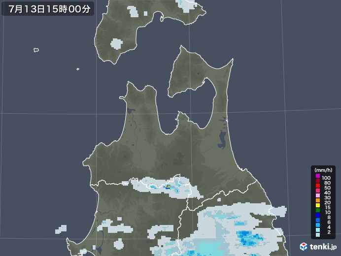 青森県の雨雲レーダー(2020年07月13日)