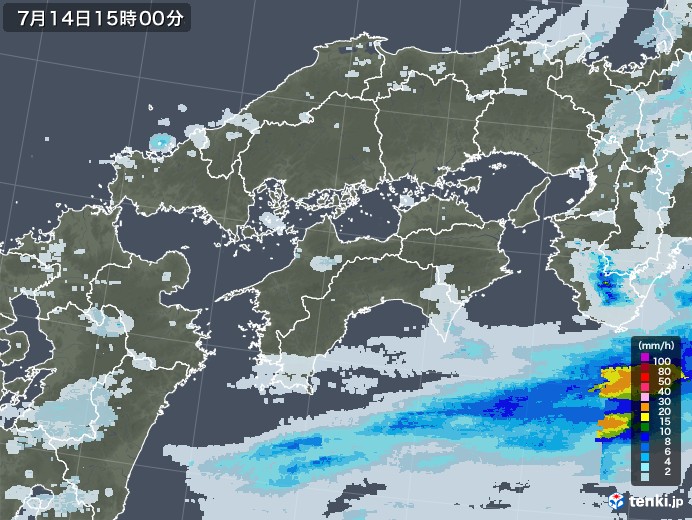 四国地方の雨雲レーダー(2020年07月14日)