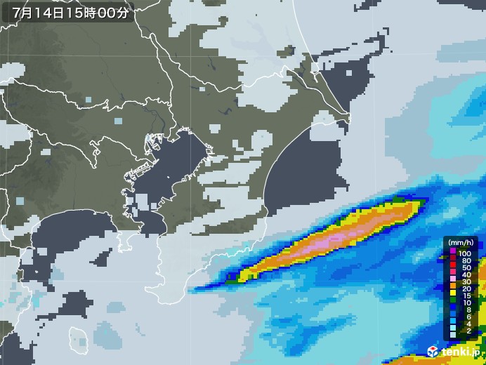 千葉県の雨雲レーダー(2020年07月14日)